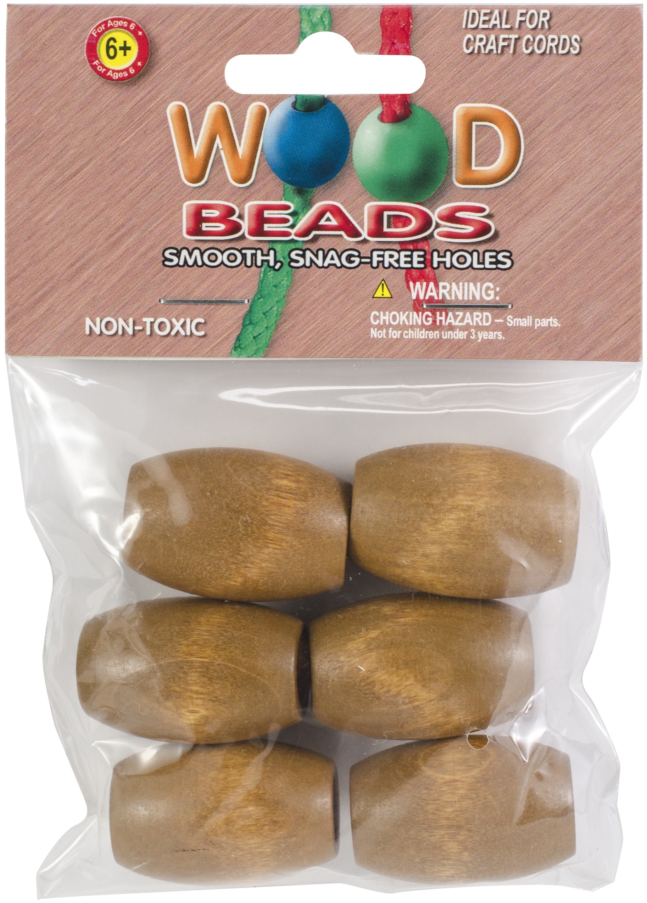 Oval Wood Beads 32mmX22mm 6/Pkg Maple