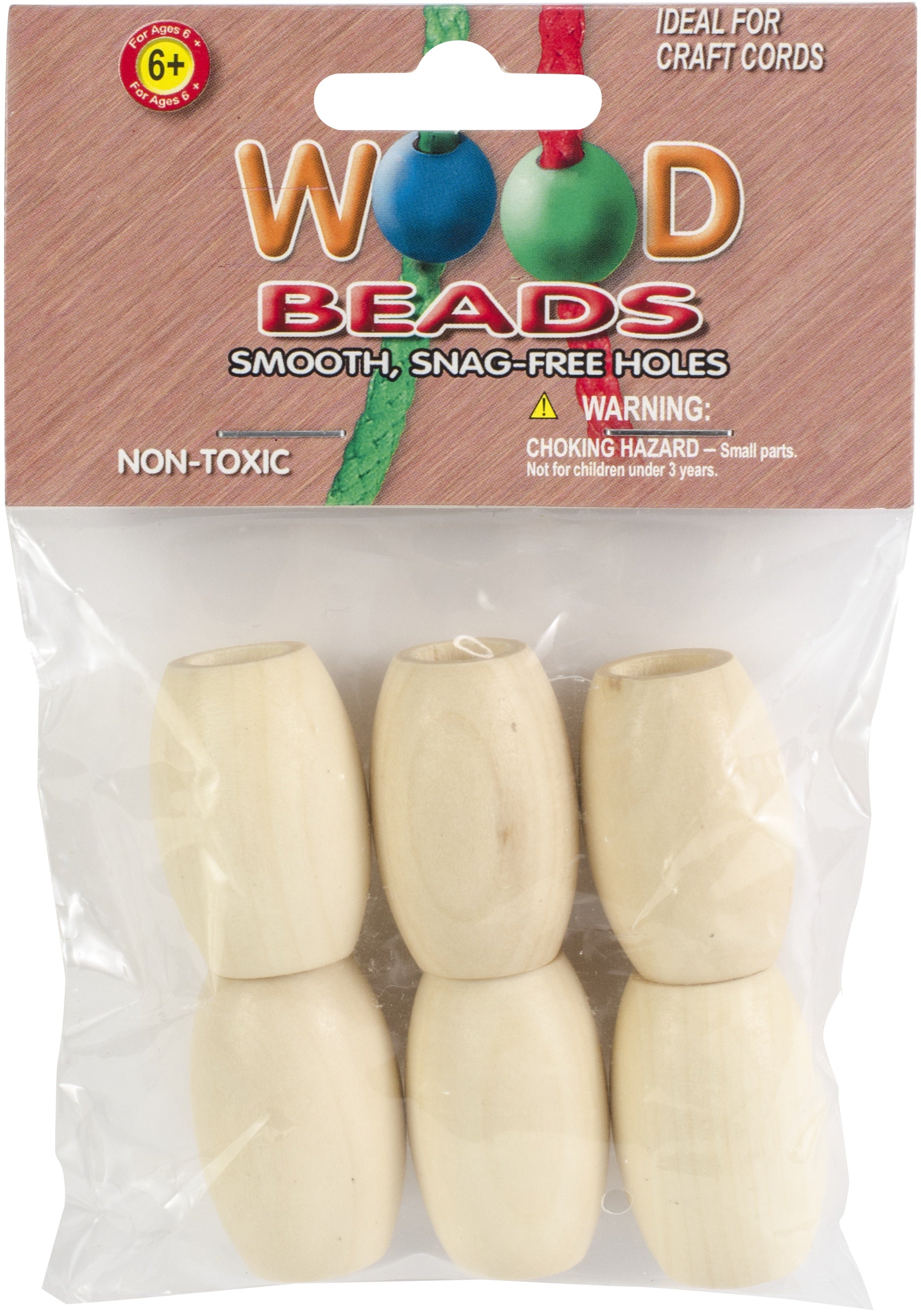 Oval Wood Beads 32mmX22mm 6/Pkg Natural