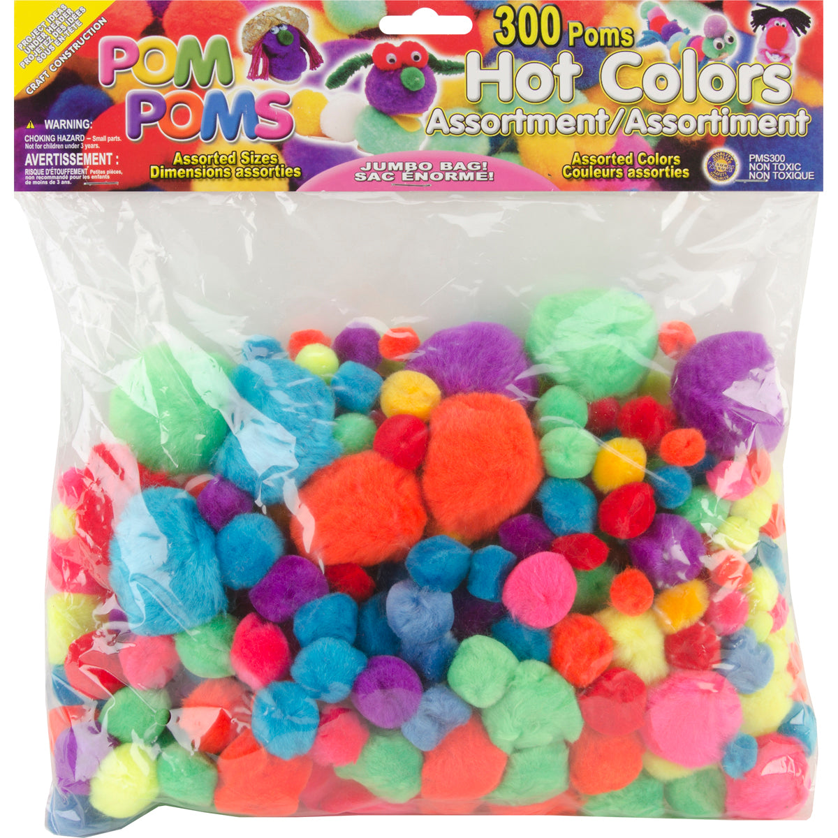 Pom-Poms Assorted 300/Pkg Hot