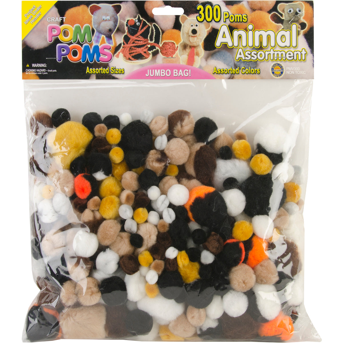 Pom-Poms Assorted 300/Pkg Animal