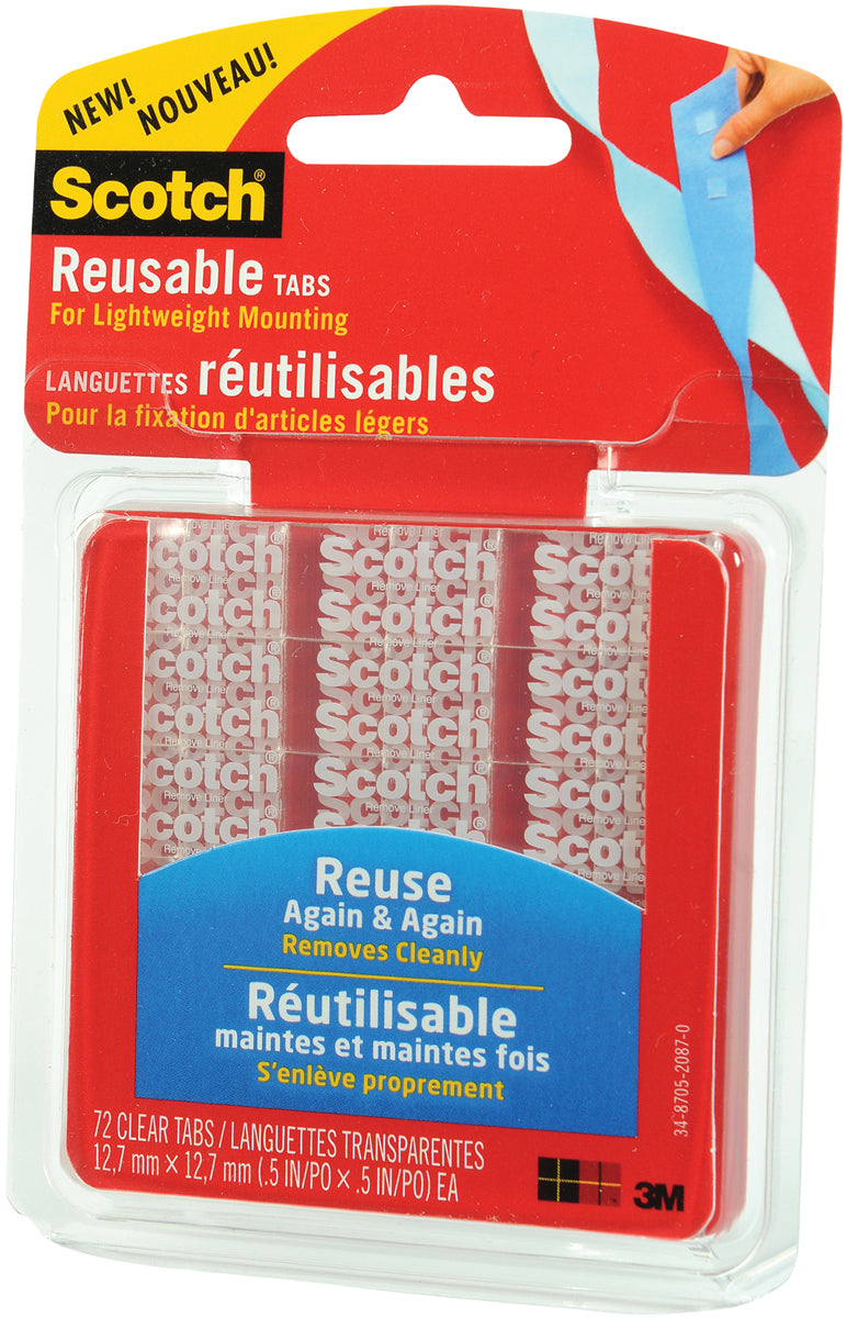 Scotch Reusable Tabs Clear .5" 72/Pkg