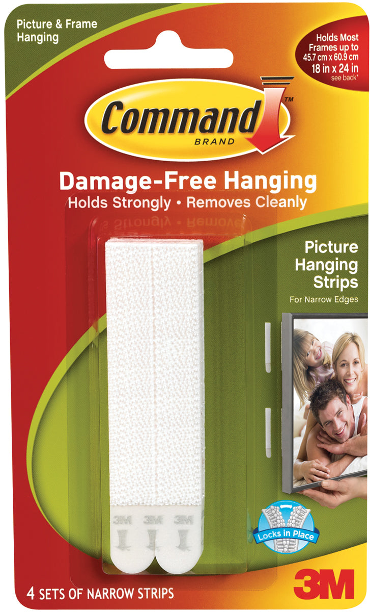 Command Narrow Picture Hanging Strips White 4 Sets/Pkg