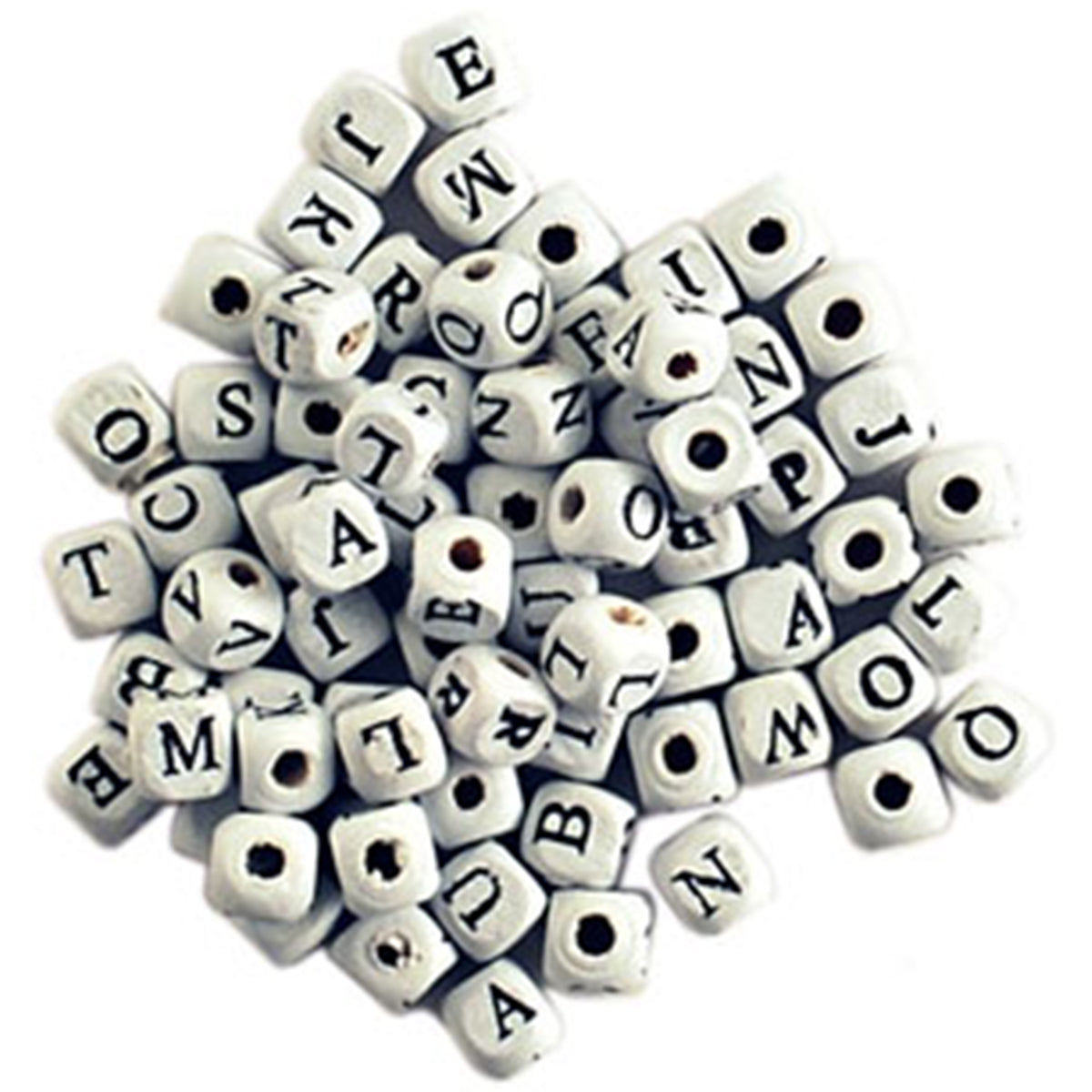 Wood Alphabet Beads 8mm 70/Pkg White