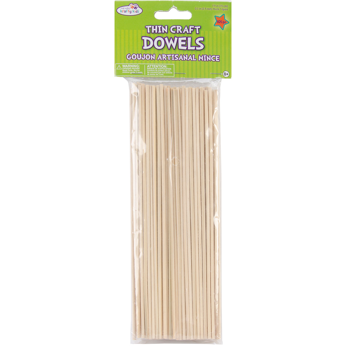 Wood Craft Dowels 7.9" long Natural .1" diameter 105/Pkg