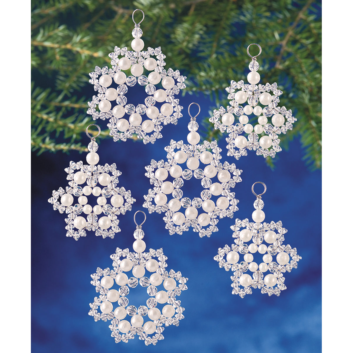 Holiday Beaded Ornament Kit Crystal & Pearl Snowflakes 2.5" Makes 12