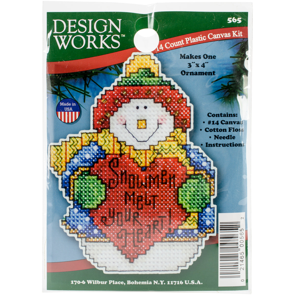 Snowman Ornament Plastic Canvas Kit 4"X3" 14 Count