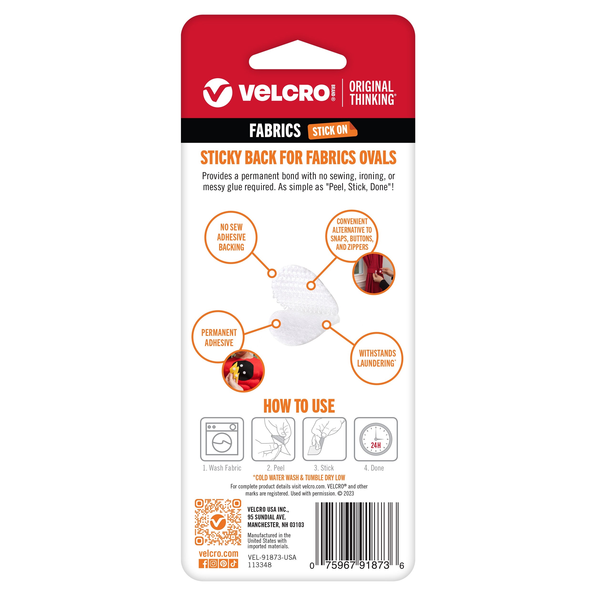 VELCRO(R) Brand STICKY BACK For Fabric Ovals 1"X.75" White