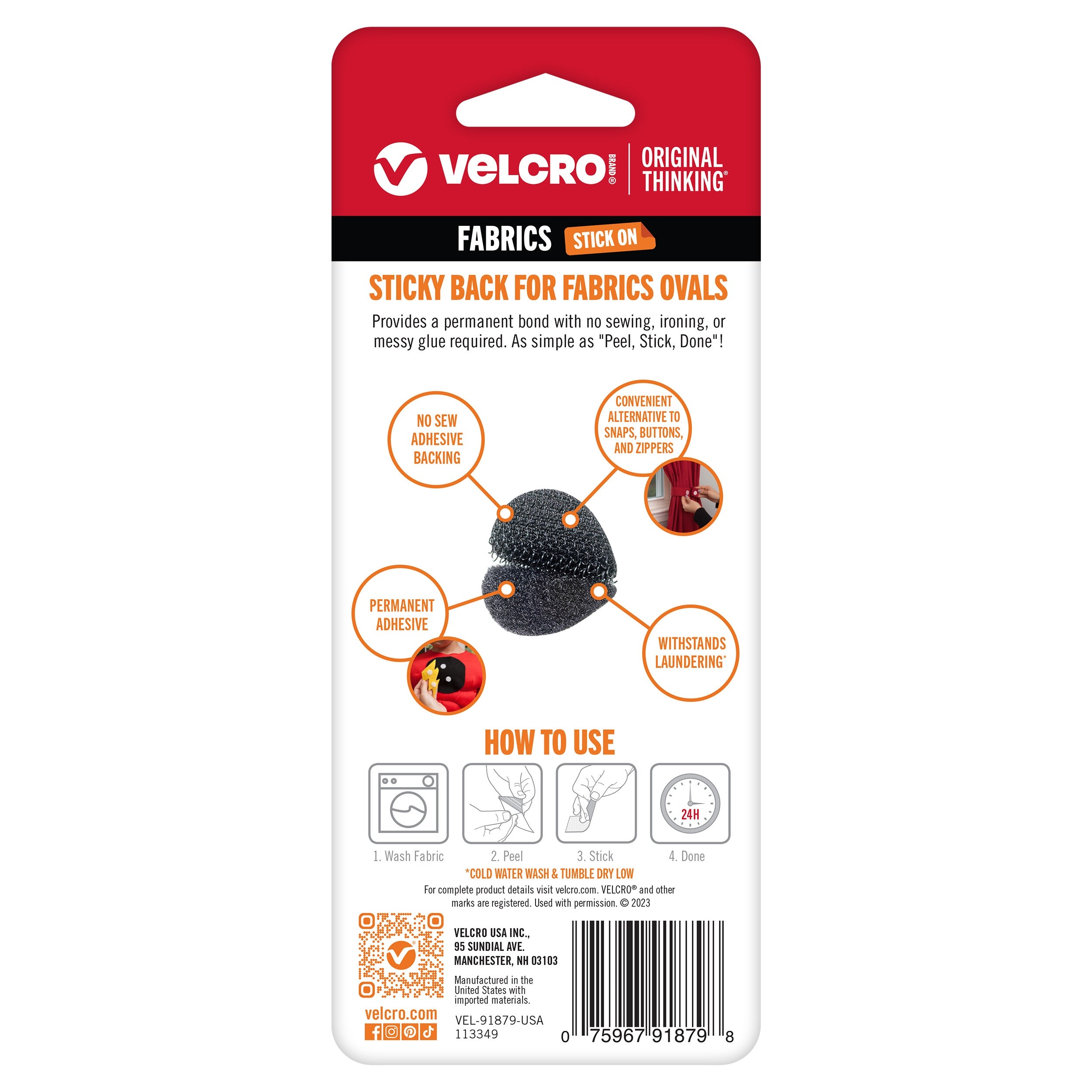 VELCRO(R) Brand Sticky Back For Fabric Ovals 1"X.75" Black