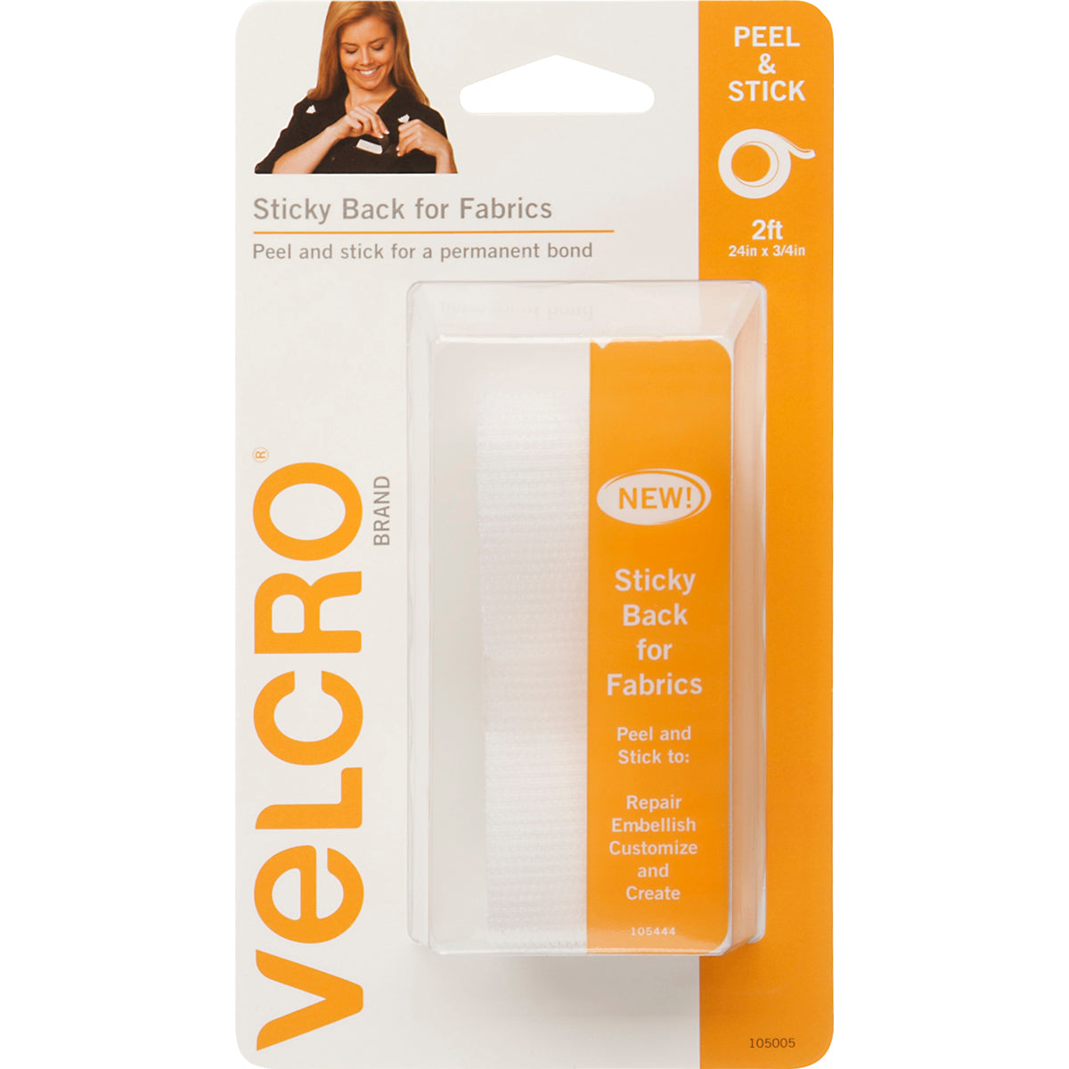 VELCRO(R) Brand STICKY BACK For Fabric Tape .75"X24" White