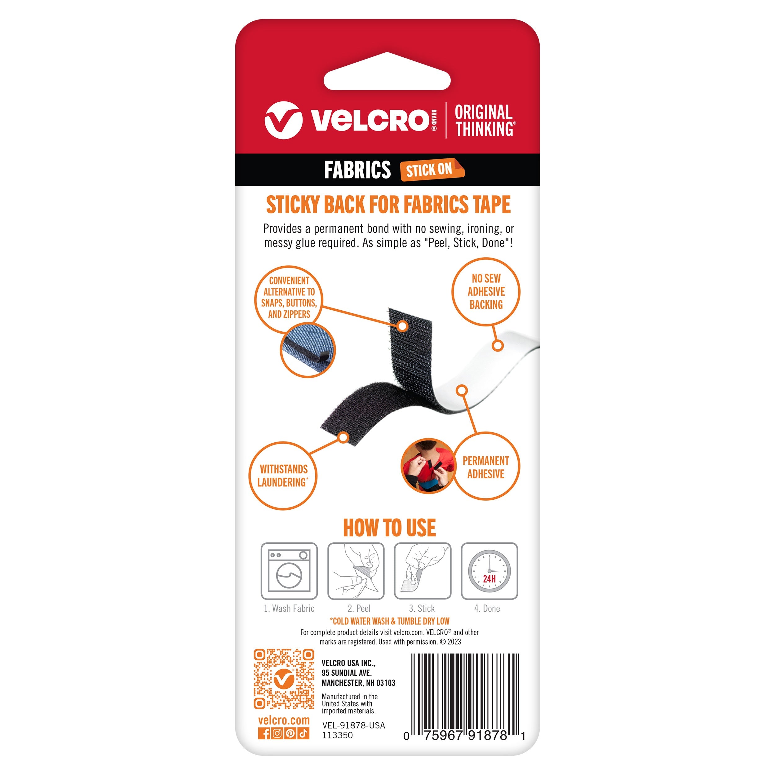 VELCRO(R) Brand STICKY BACK For Fabric Tape .75X24" Black