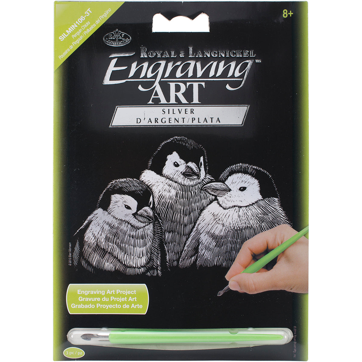 Silver Foil Engraving Art Mini Kit 5"X7" Penguin Chicks