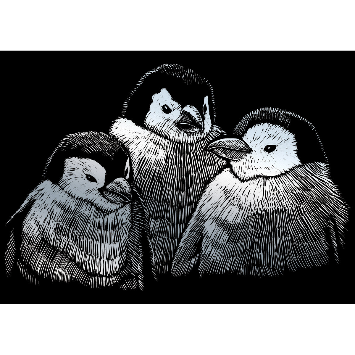 Silver Foil Engraving Art Mini Kit 5"X7" Penguin Chicks