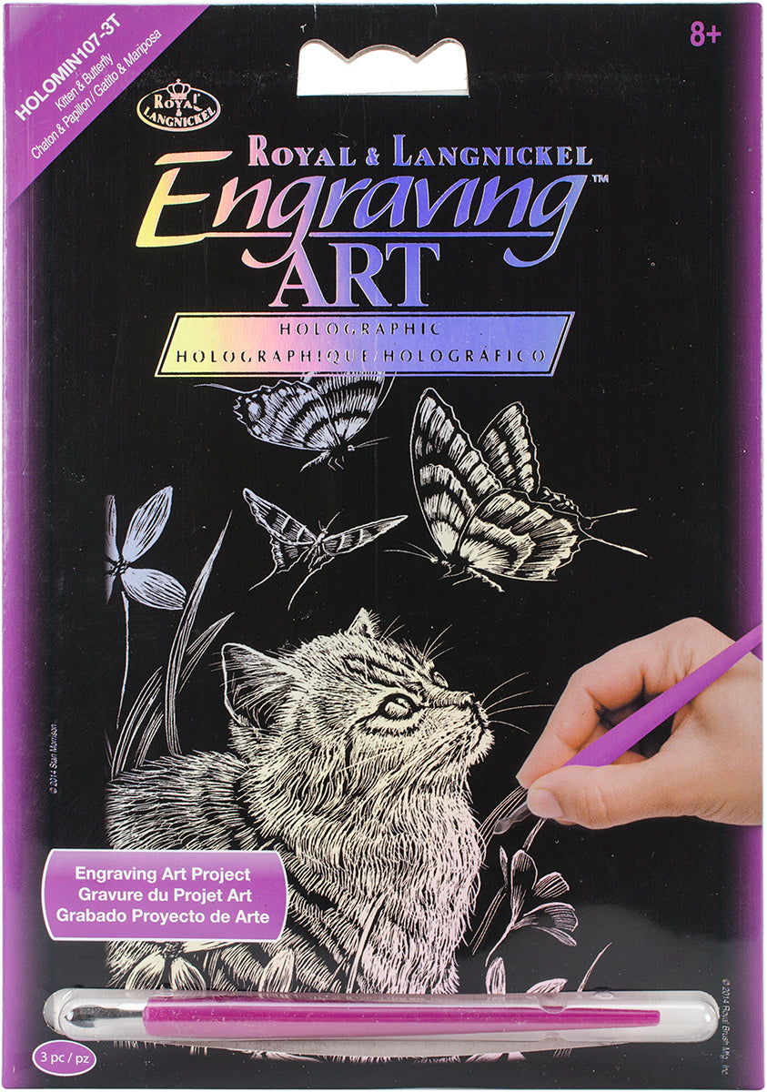 Holographic Foil Engraving Art Mini Kit 5"X7" Kitten & Butterfly