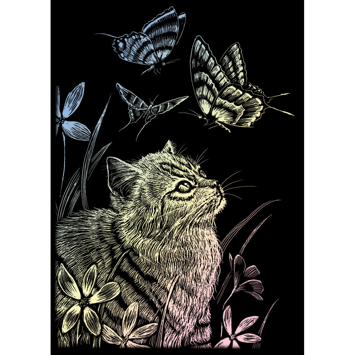 Holographic Foil Engraving Art Mini Kit 5"X7" Kitten & Butterfly