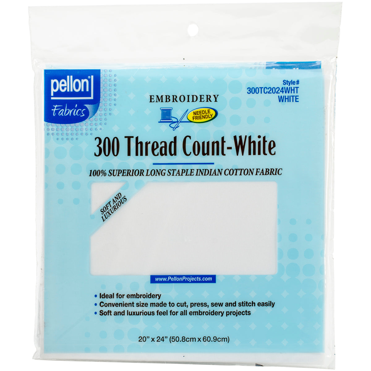 300 Thread Count Cotton Fabric For Embroidery White 20"X24"