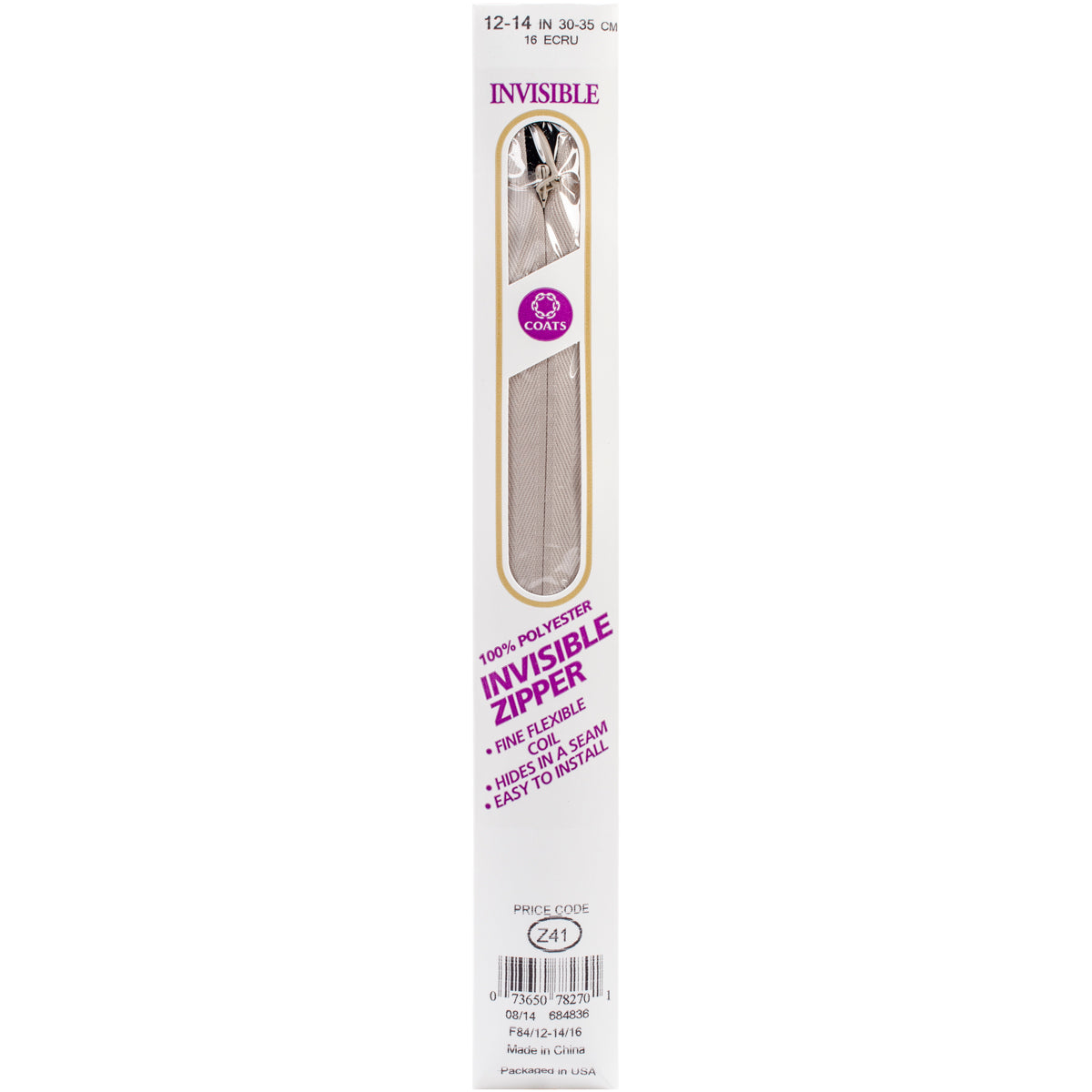 Invisible Zipper 12" To 14" Ecru