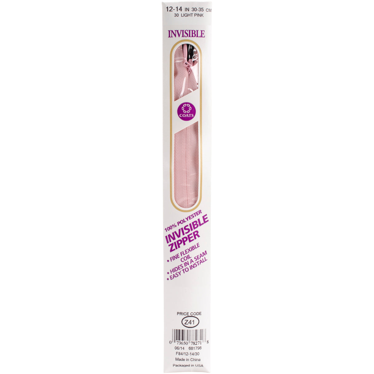 Invisible Zipper 12" To 14" Light Pink