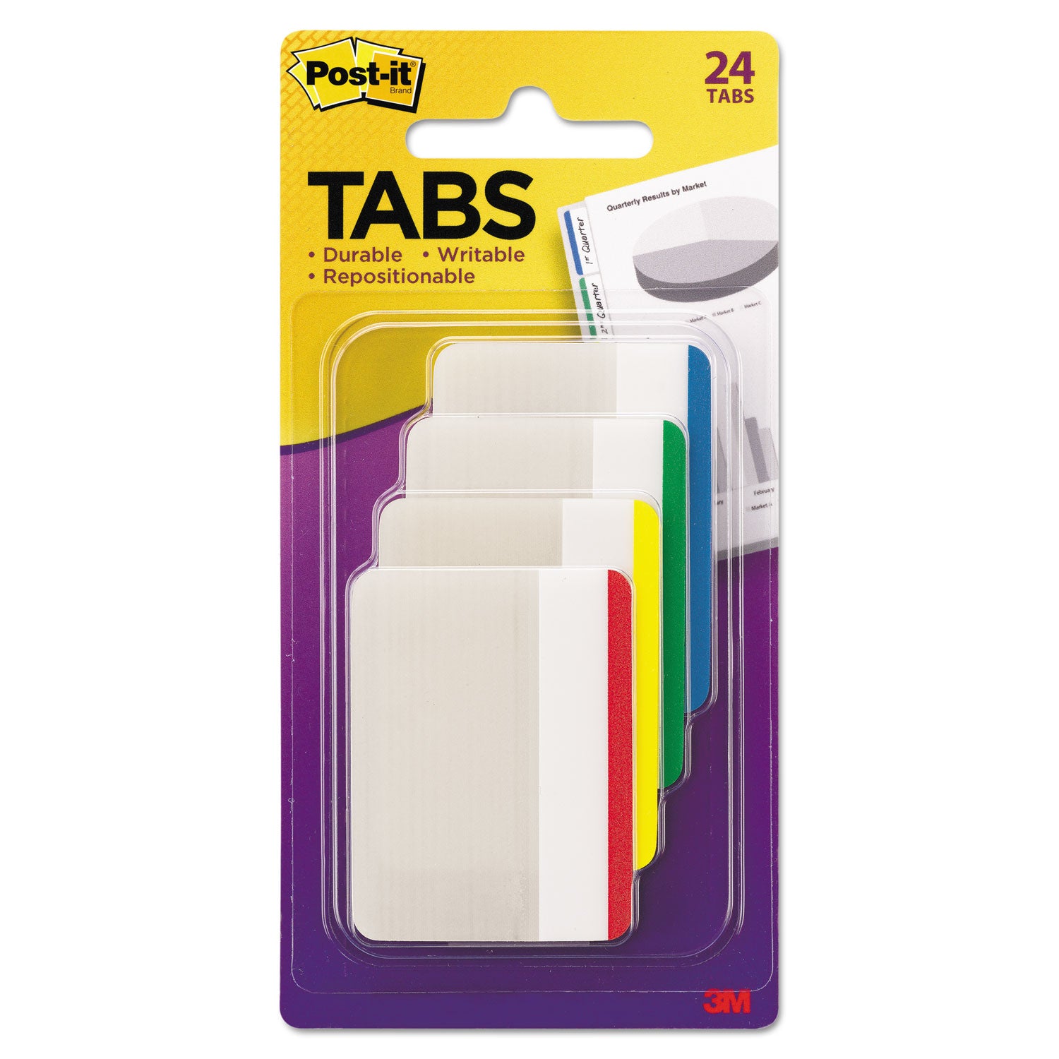 Post-It Durable Filing Tabs 2"X1.5" 24/Pkg Assorted Neon Colors