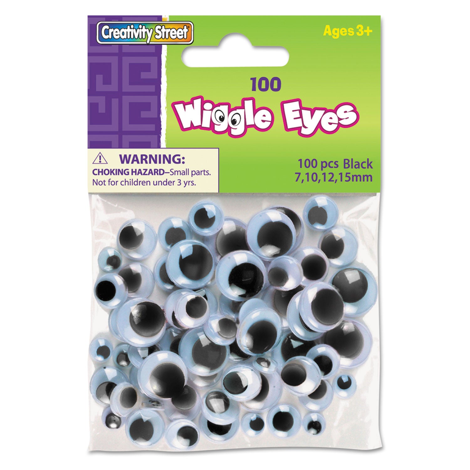 Paste-On Wiggle Eyes Assorted 7mm To 15mm 100/Pkg Black 