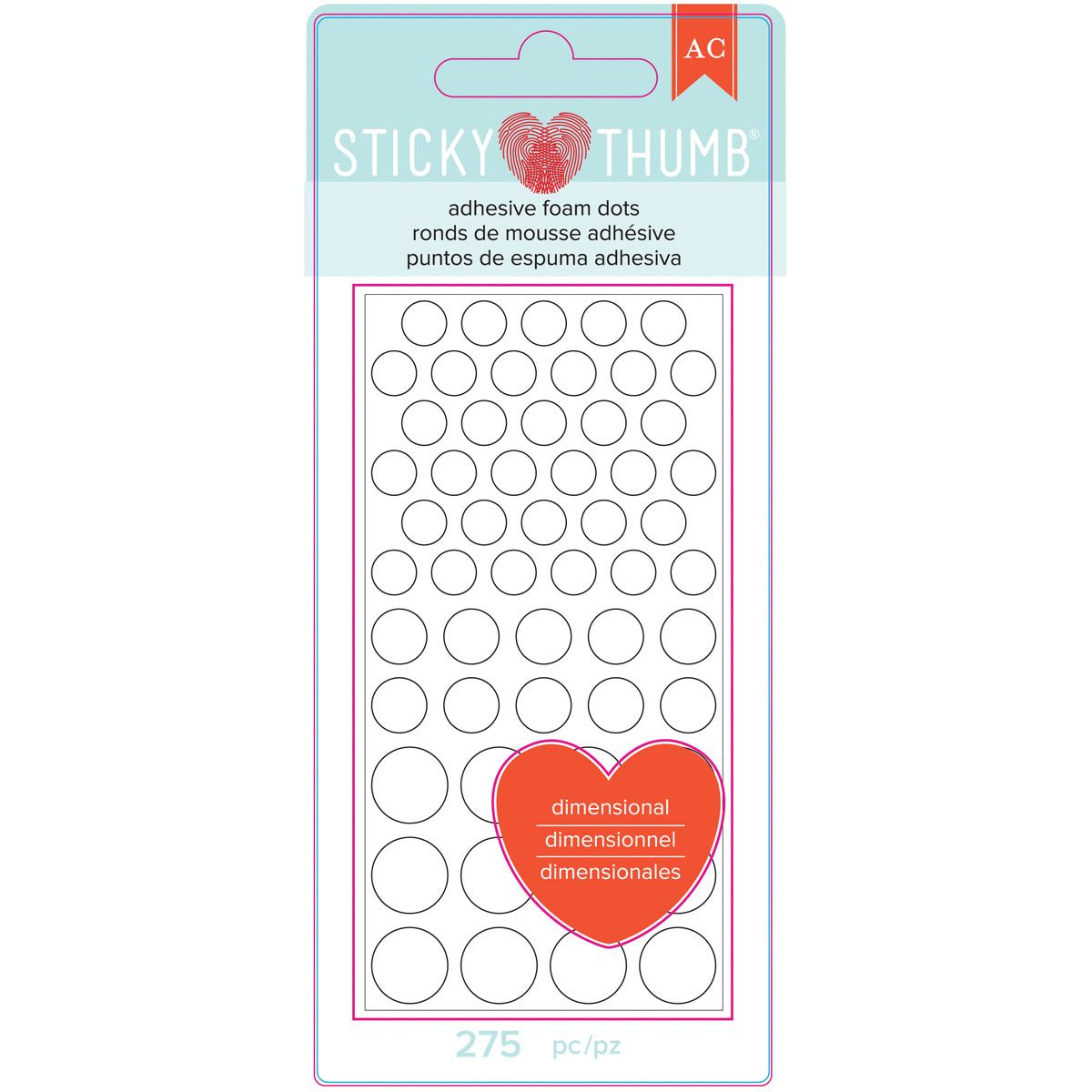 Sticky Thumb Dimensional Adhesive Foam 275/Pkg White Dots, Assorted Sizes