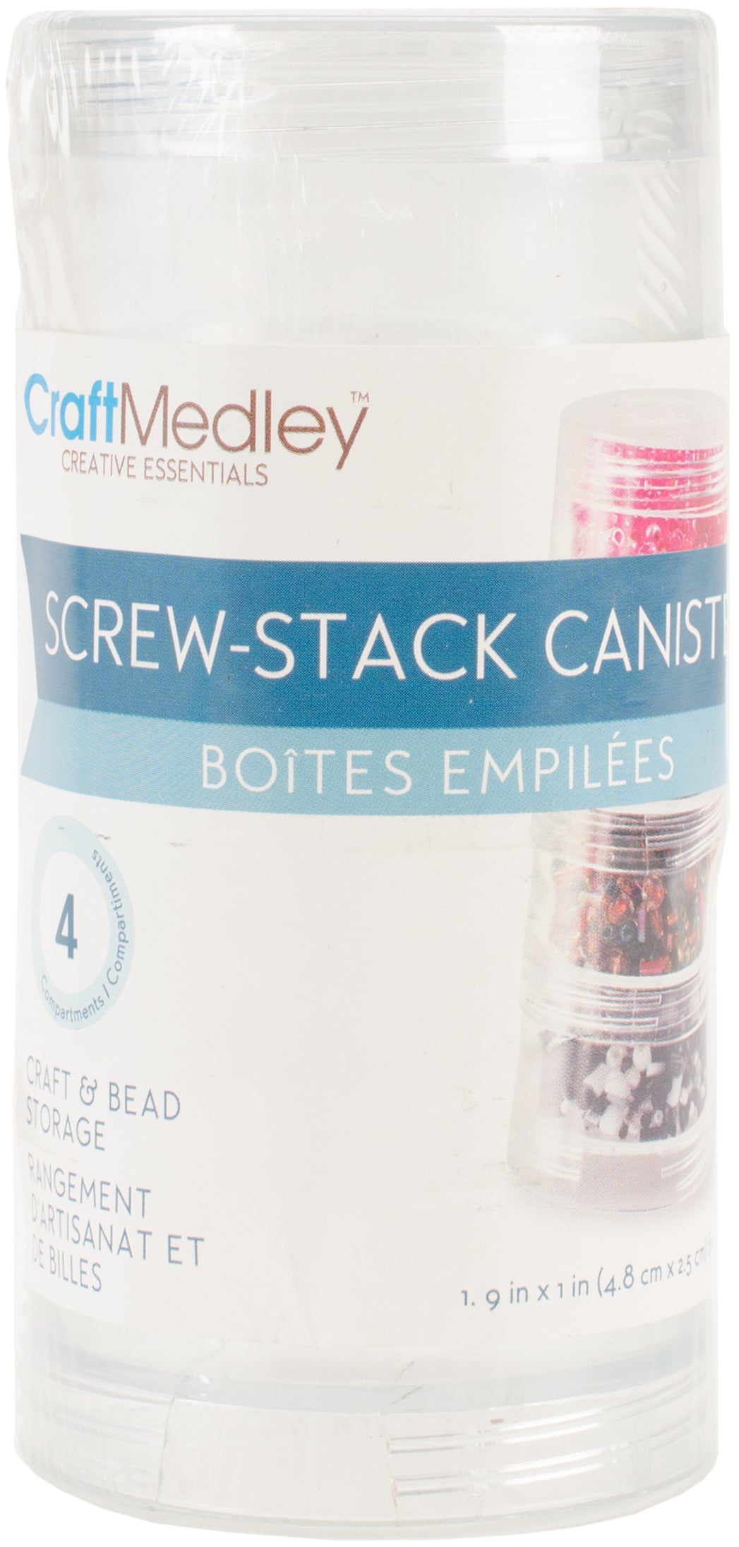 Bead Storage Screw-Stack Canisters 1.875"X1" 4/Pkg 