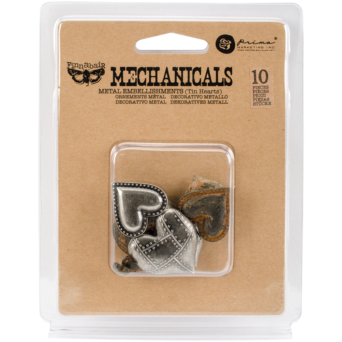 Finnabair Mechanicals Metal Embellishments Tin Hearts 10/Pkg