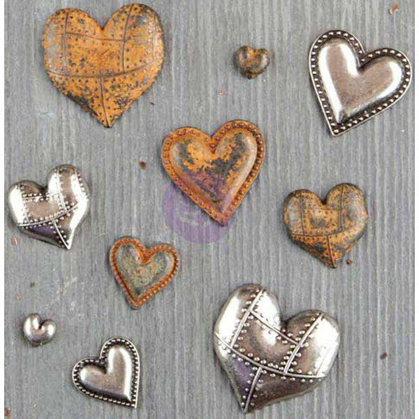 Finnabair Mechanicals Metal Embellishments Tin Hearts 10/Pkg