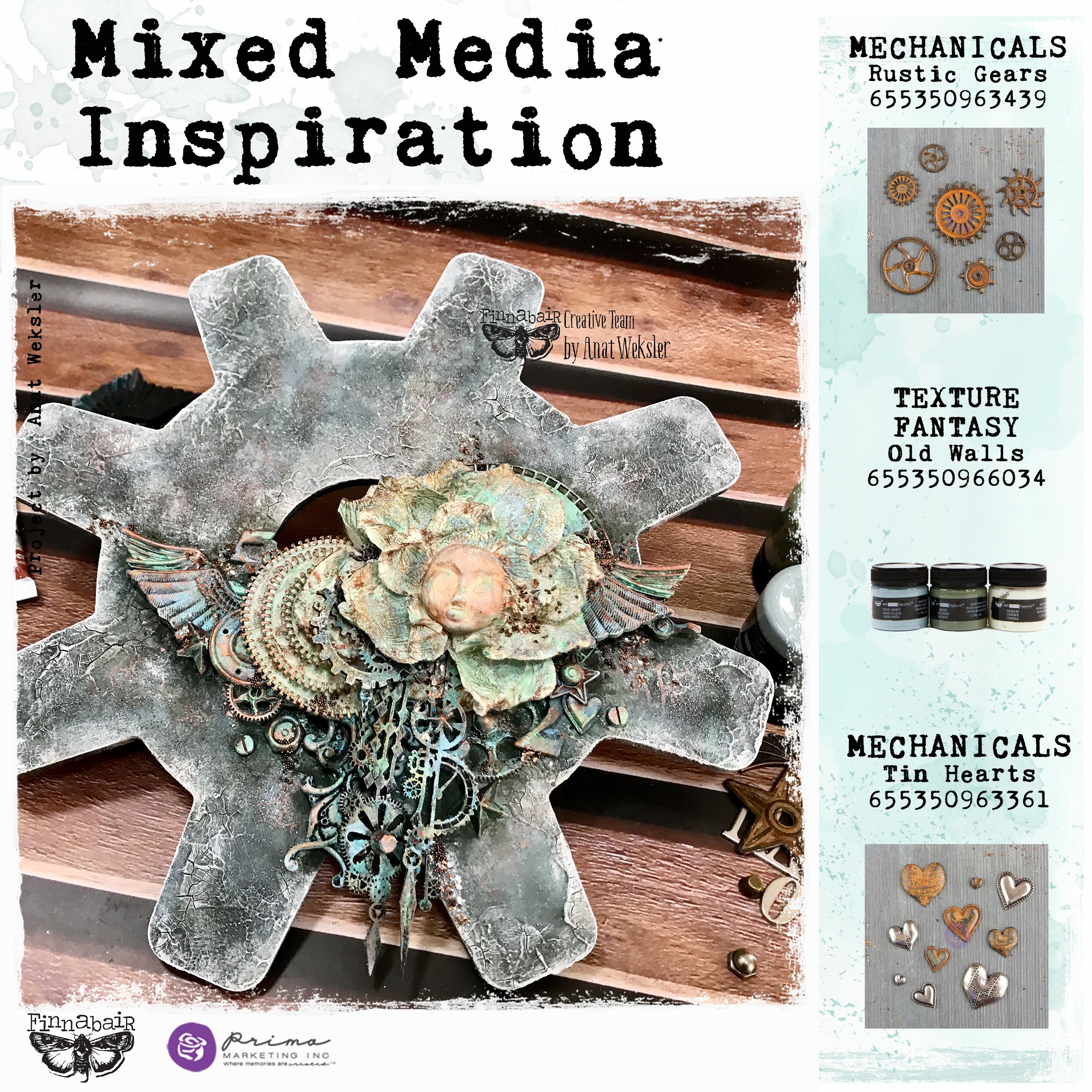 Finnabair Mechanicals Metal Embellishments Tin Hearts 10/Pkg