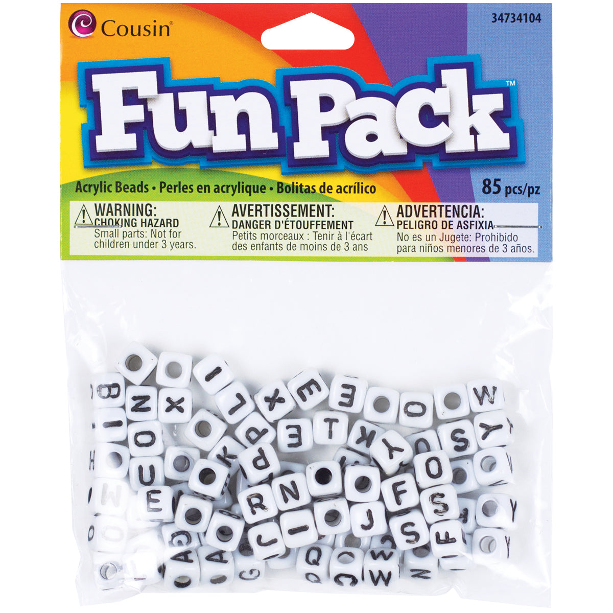 Fun Pack Acrylic Alphabet Beads Square White 85/Pkg