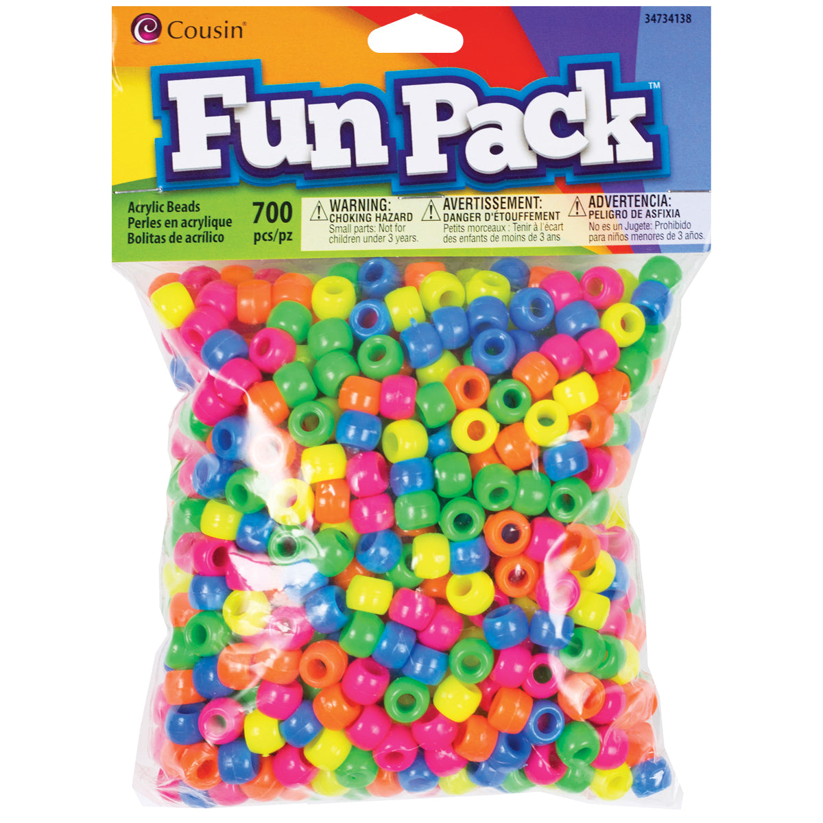Fun Pack Acrylic Pony Beads 700/Pkg Neon