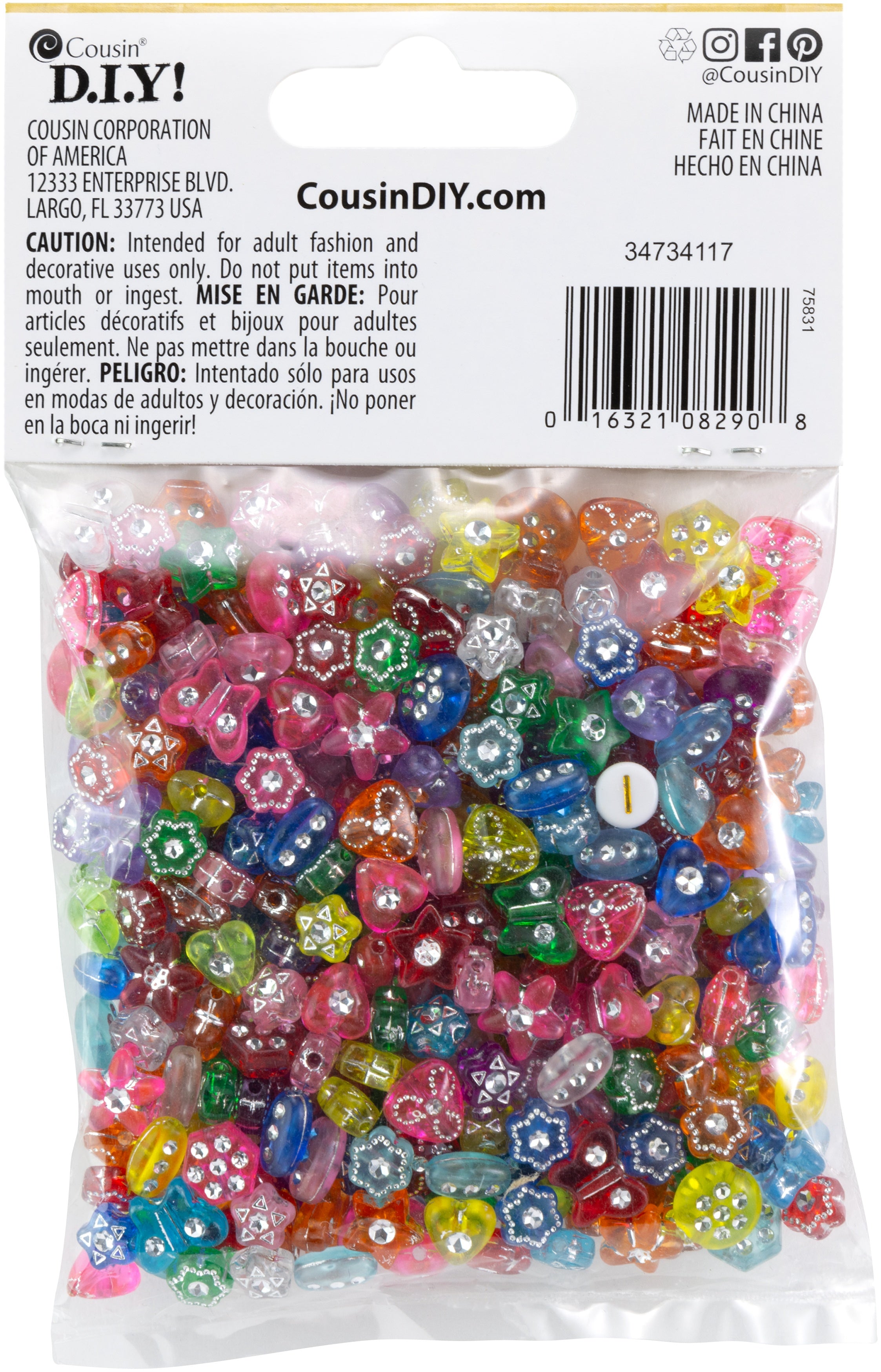 Fun Pack Acrylic Shaped Beads 1.8oz Assorted W/Rhinestones