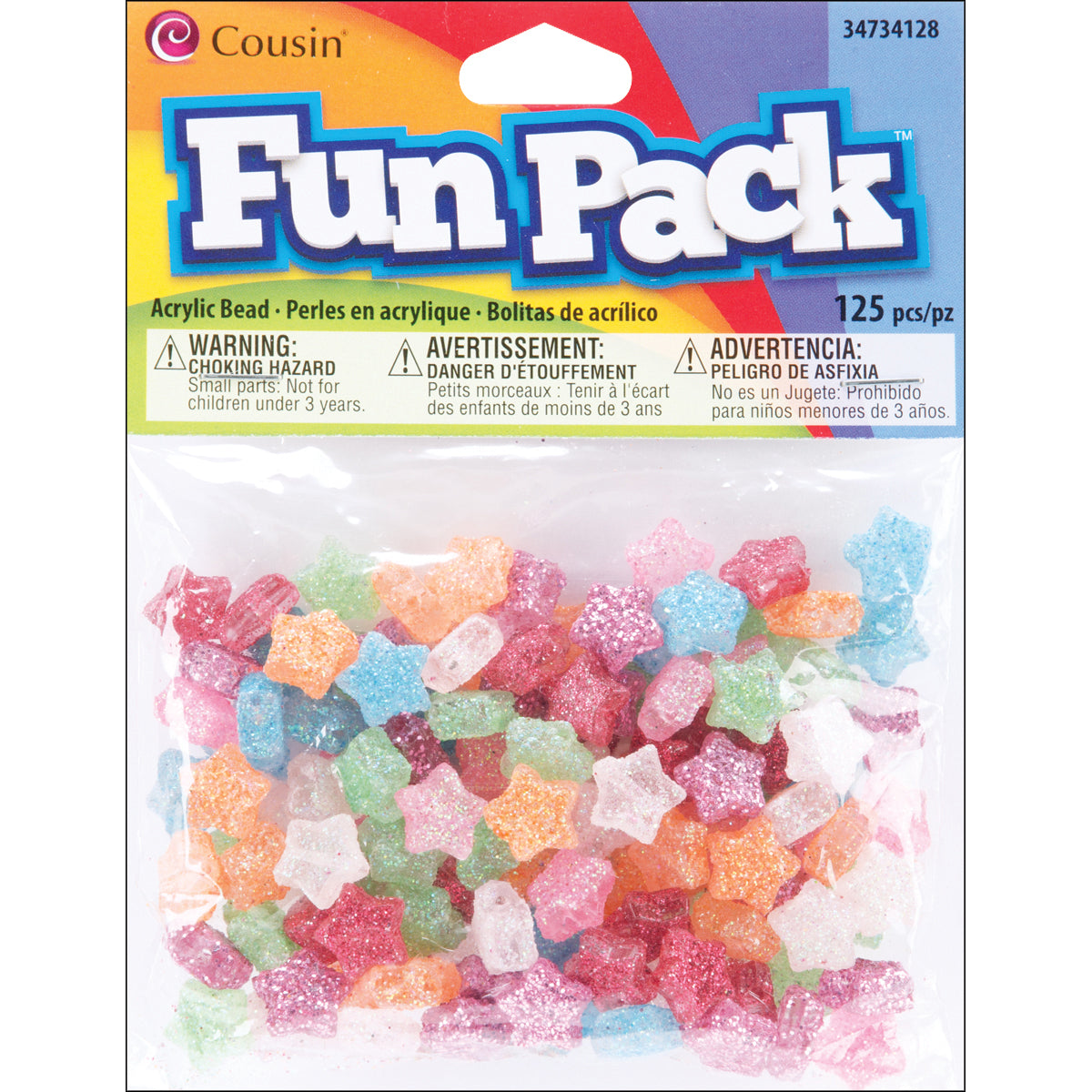 Fun Pack Acrylic Star Beads 125/Pkg Assorted Glitter