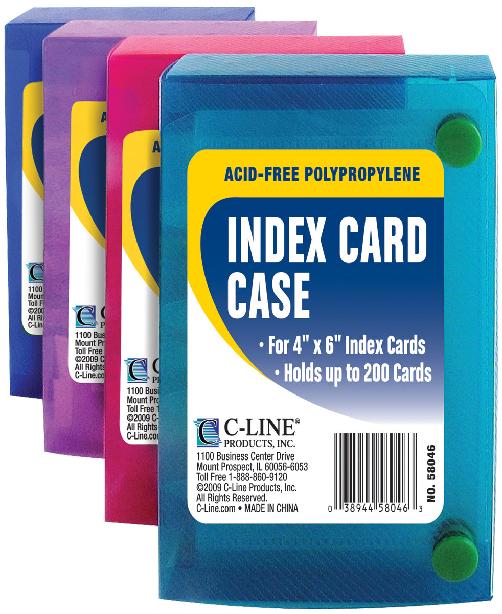 C-Line® Index Card Case, Holds 200 4 x 6 Cards, Polypropylene, Assorted