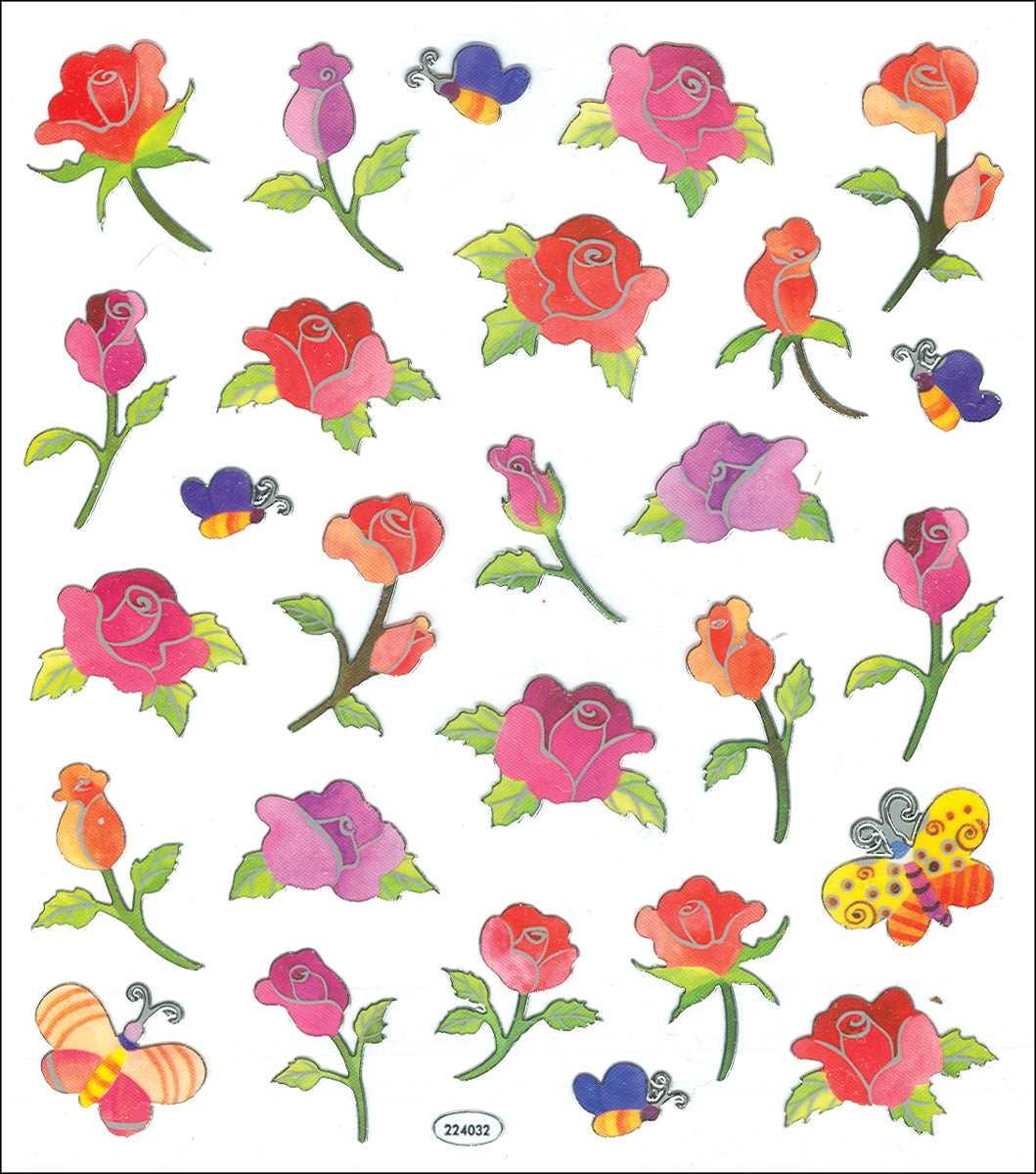 Multicolored Stickers Long Stemmed Roses