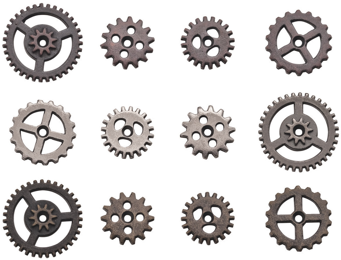 Idea-Ology Metal Mini Gears .5" To .75" 12/Pkg Antique Nickel, Brass & Copper