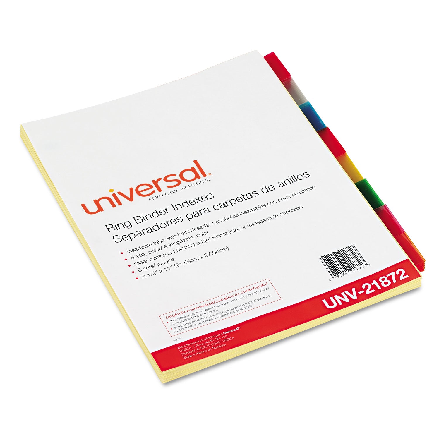 Universal® Economical Insertable Index, Multicolor Tabs, 8-Tab, Letter, Buff, 6 Sets/Pack