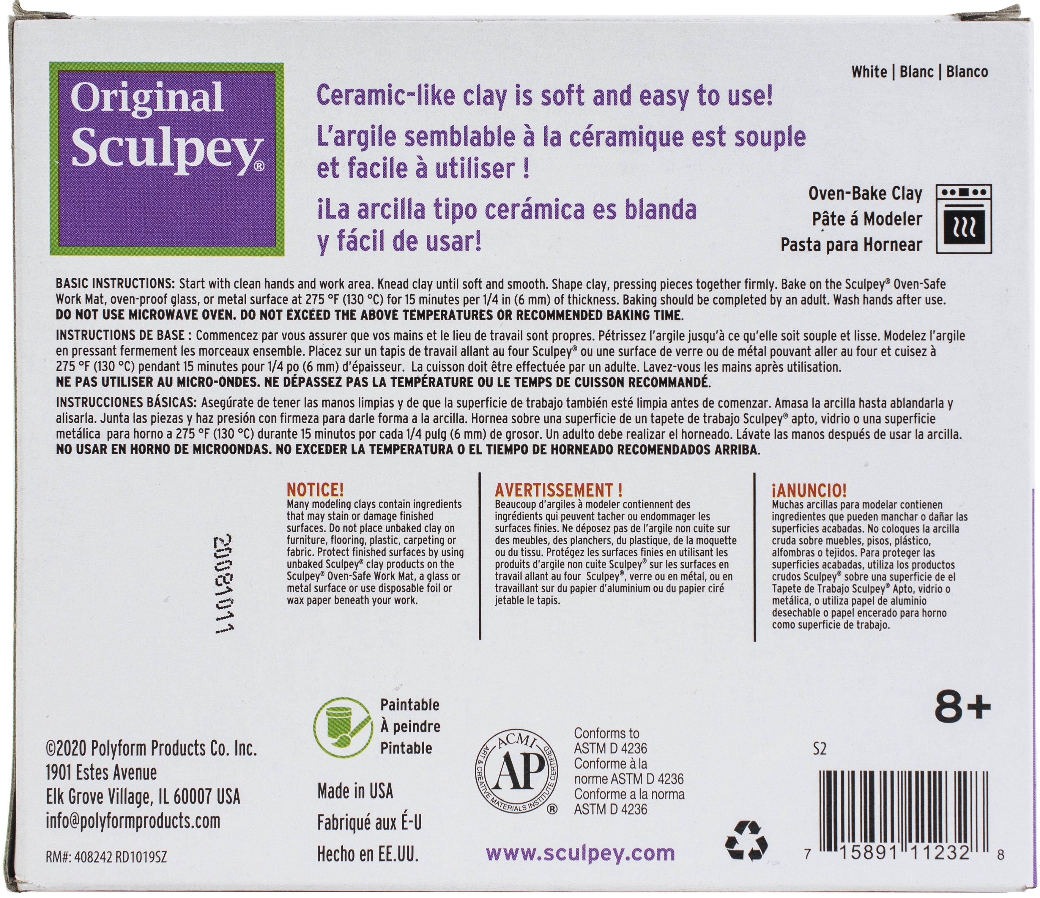 Sculpey Original Polymer Clay 1.75lb White
