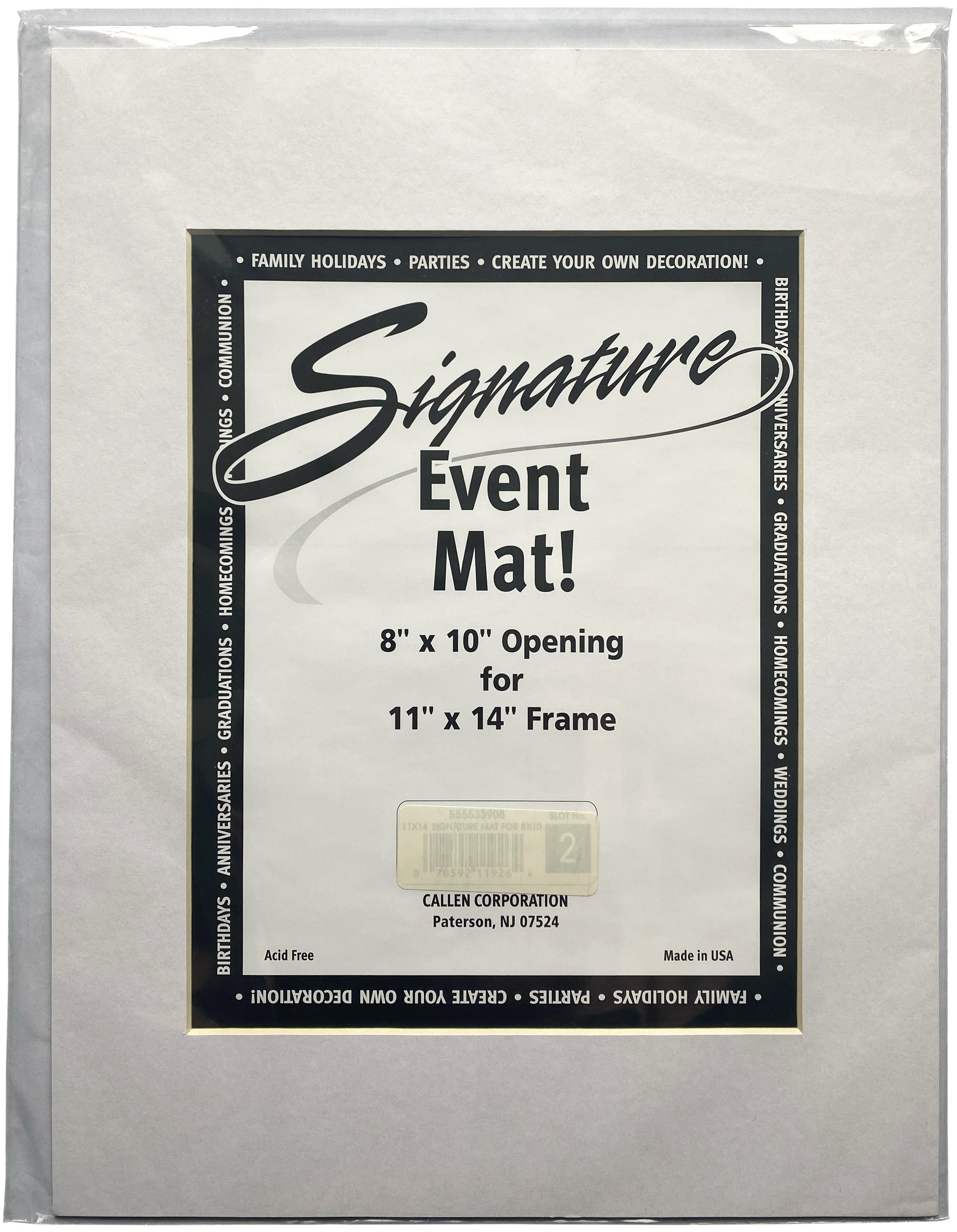 Photo Mat 11"X14" Single Hand-Cut W/Bevel Edge White W/White Core