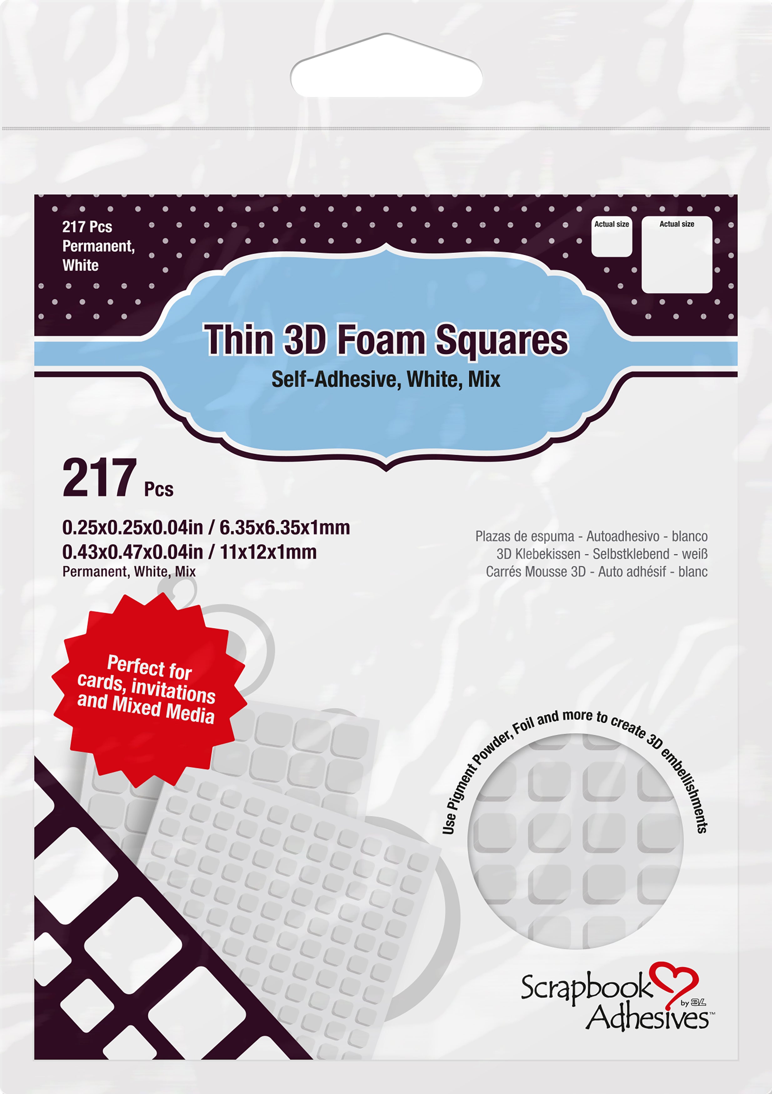 Scrapbook Adhesives Thin 3D Adhesive Foam Squares 217/Pkg White (63) .43"X.47" & (154) .25"X.25"