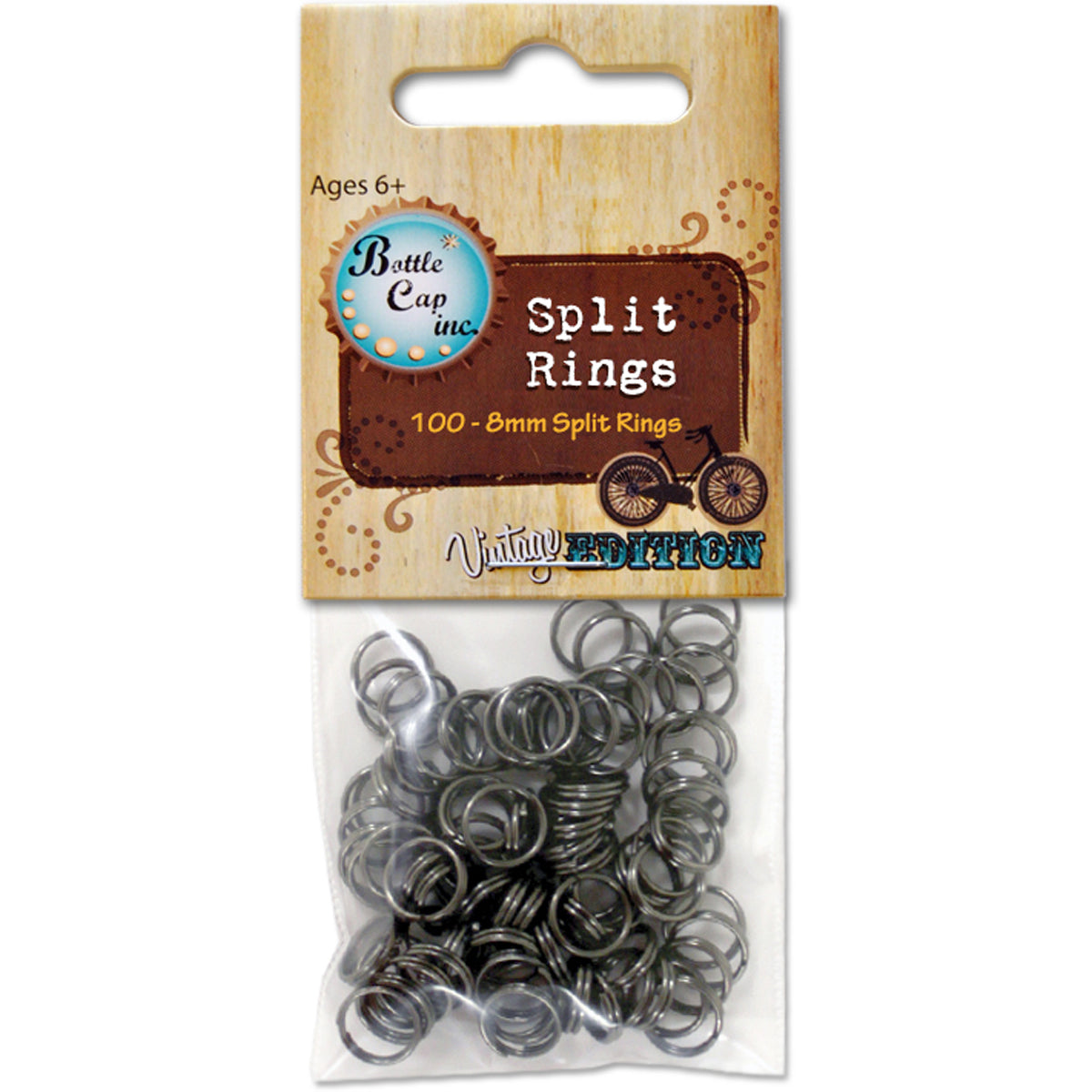 Bottle Cap Inc Vintage Split Rings 8mm 100/Pkg Black