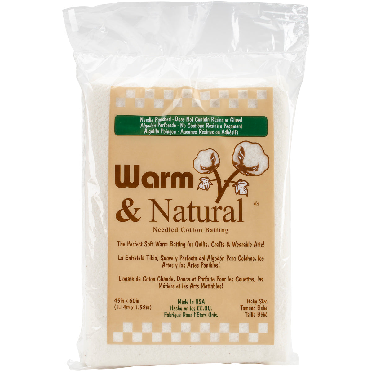 Warm & Natural Cotton Batting Crib Size 45"X60"