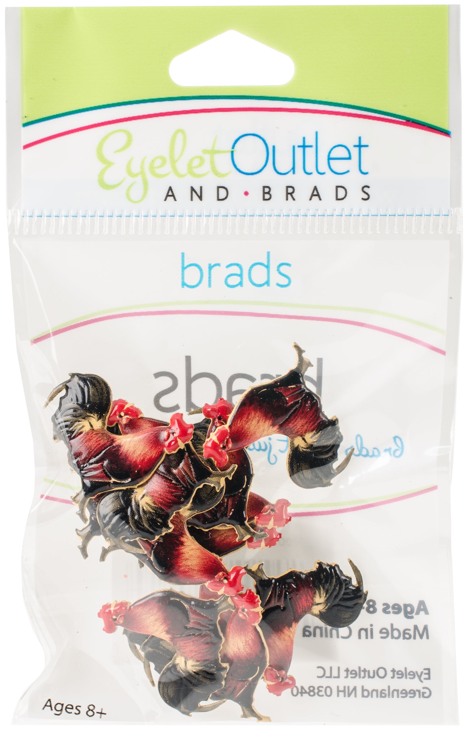 Eyelet Outlet Shape Brads 12/Pkg Rooster