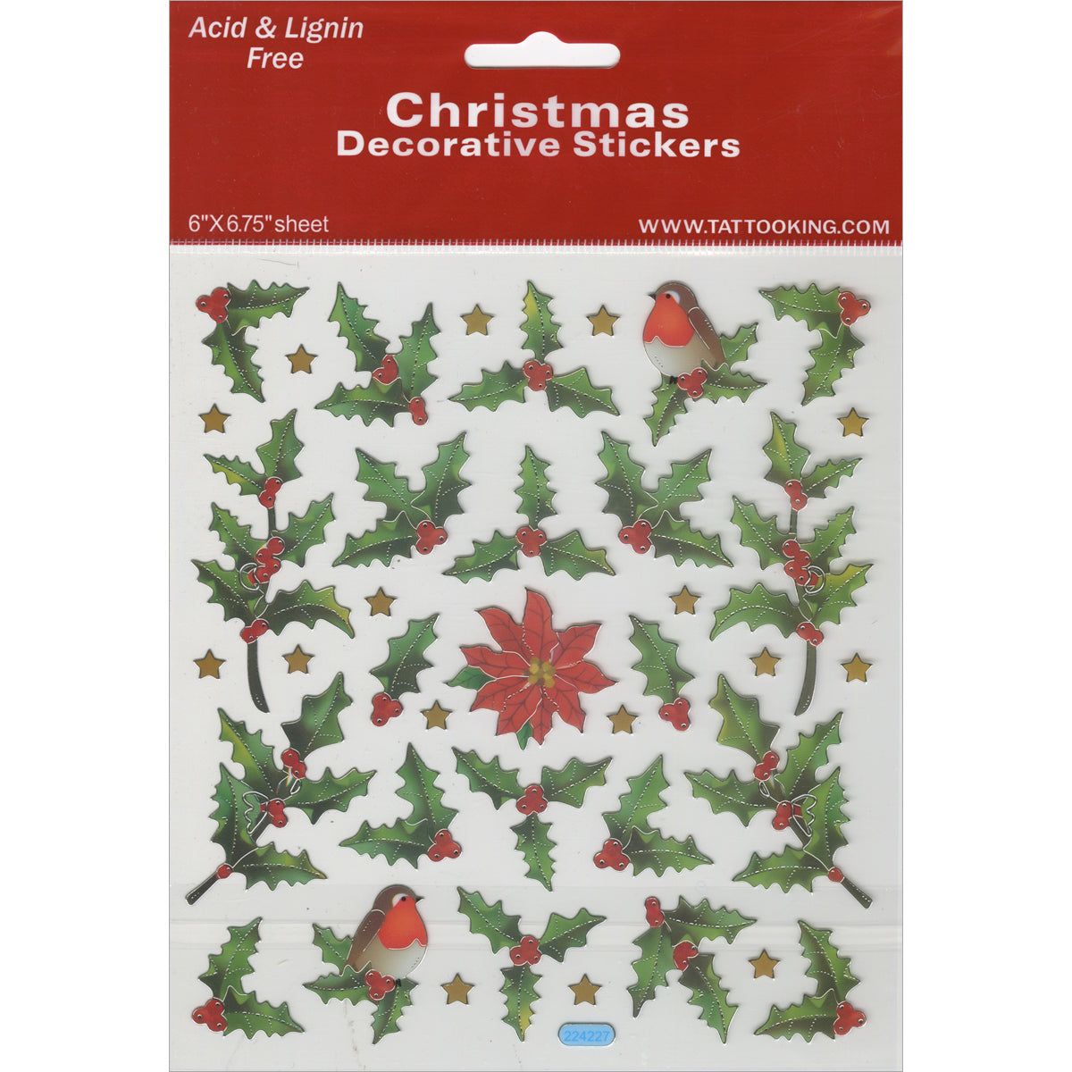 Multicolored Stickers Holly Berries & Birds