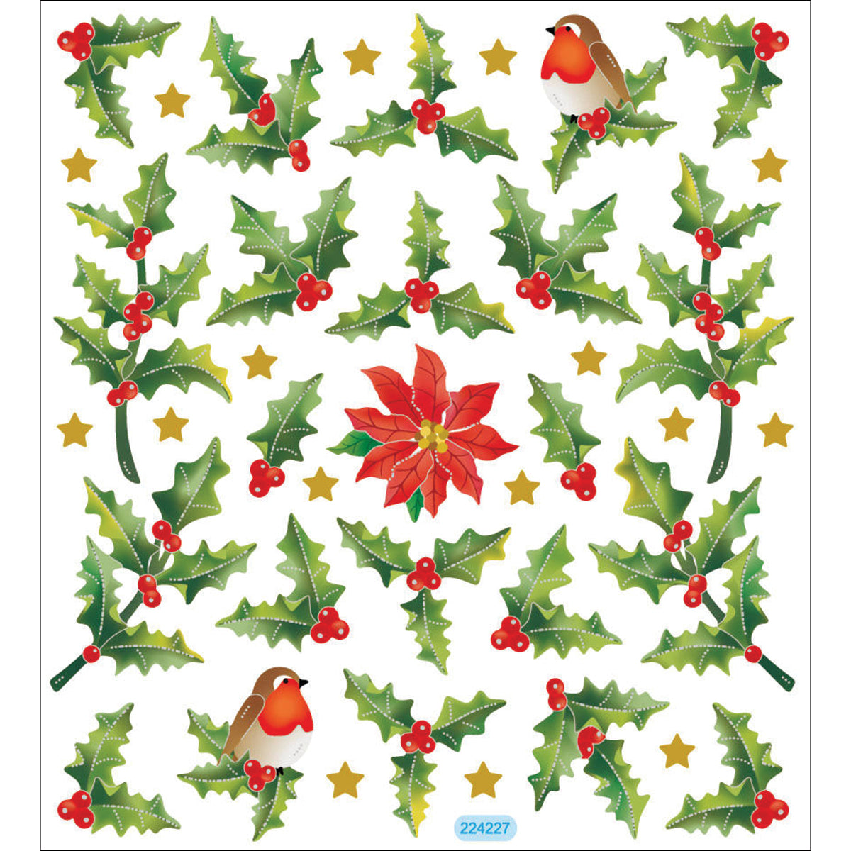 Multicolored Stickers Holly Berries & Birds