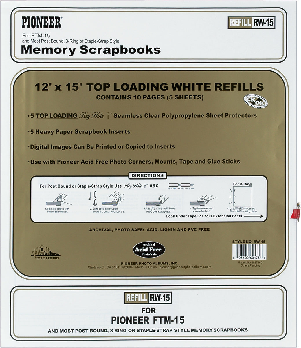 Pioneer Universal Top-Loading Page Protectors 5/Pkg 12"X15" (W/White Inserts)