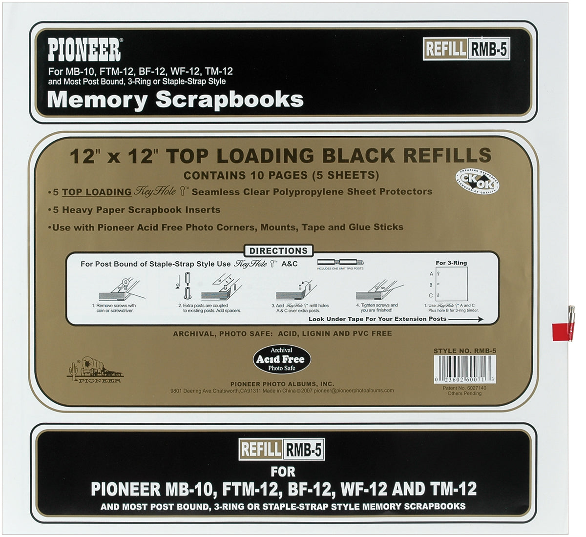 Pioneer Universal Top-Loading Page Protectors 5/Pkg 12"X12" (W/Black Inserts)