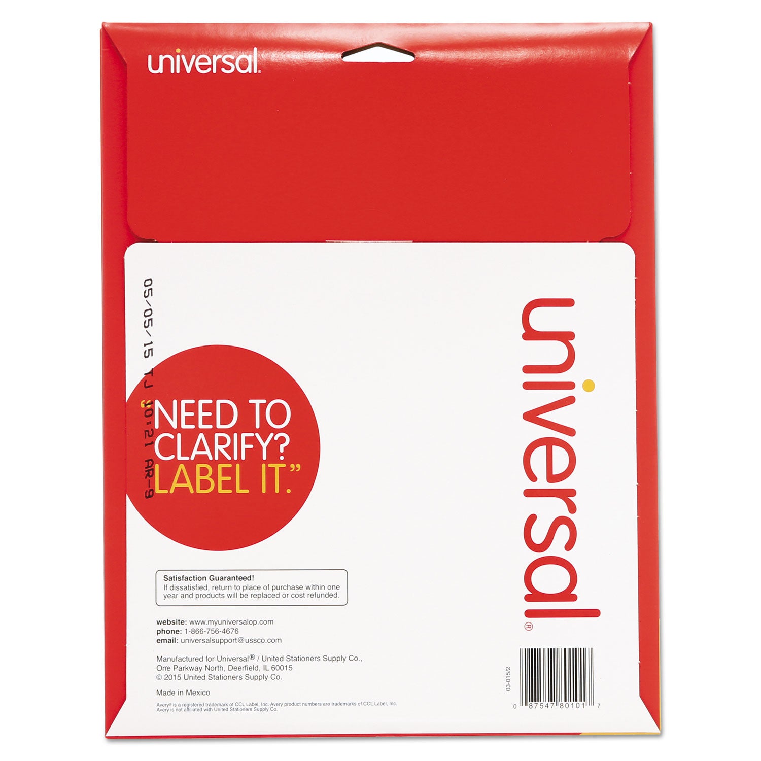 Universal® Laser Printer Permanent Labels, 1 x 2 5/8, White, 750/Pack