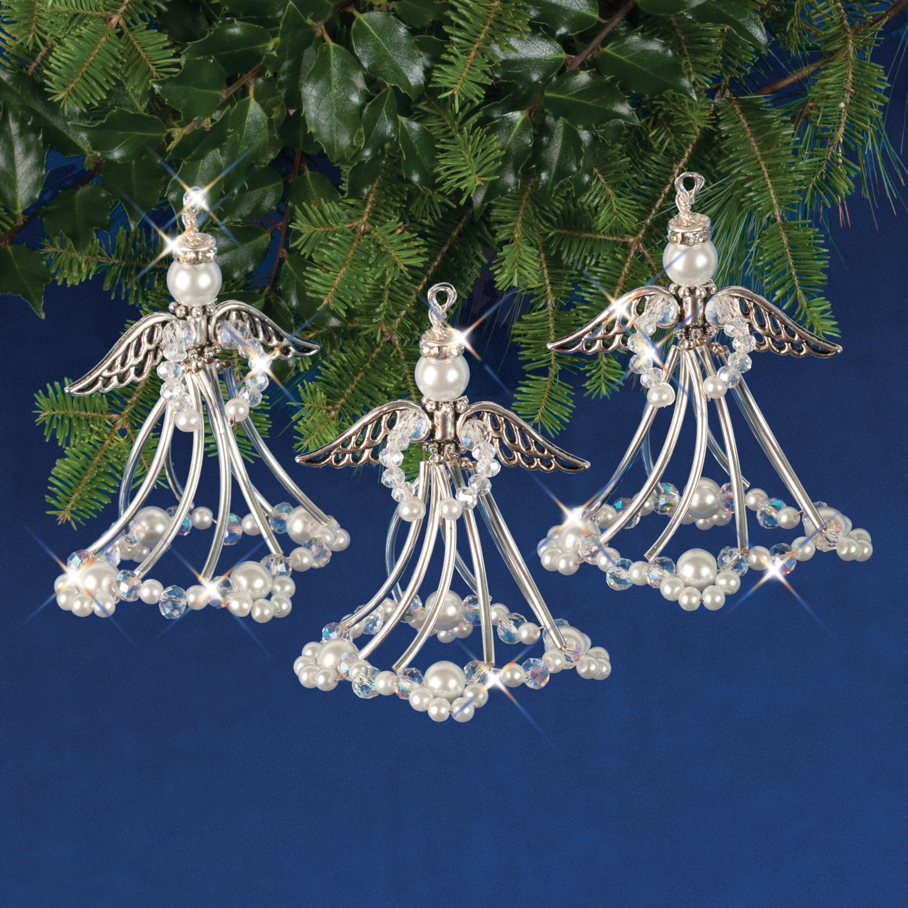 Holiday Beaded Ornament Kit Silver Angels Makes 3