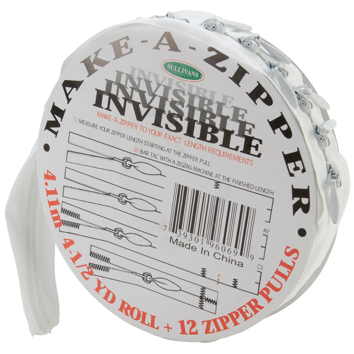 Make-A-Zipper Kit Invisible 4-1/2yd White