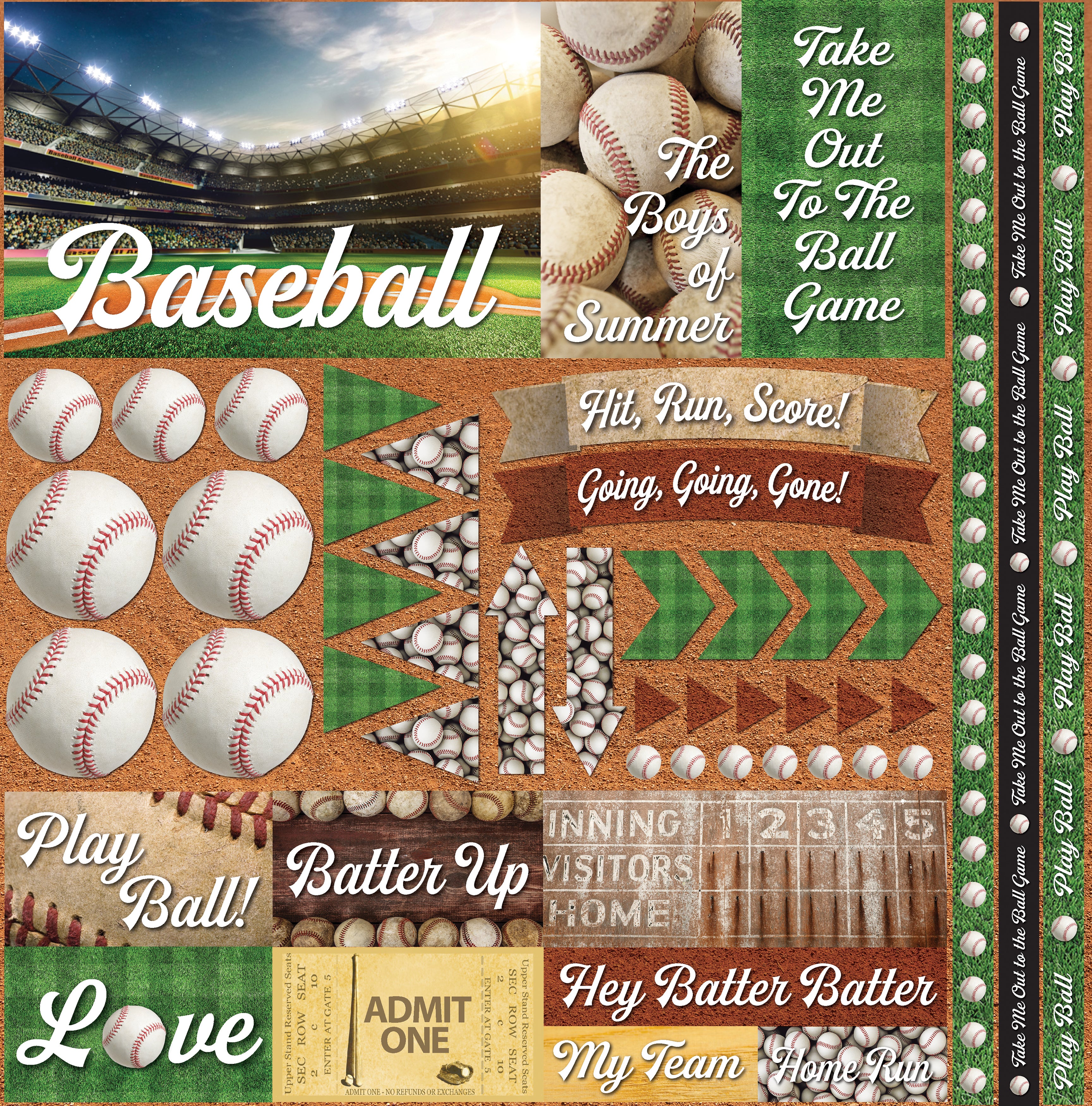 Baseball 2 Elements Stickers 12"X12" 